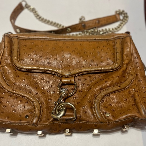 Rare Rebecca Minkoff Brown Gold Accents Ostrich Leather Crossbody Bag - Picture 7 of 8